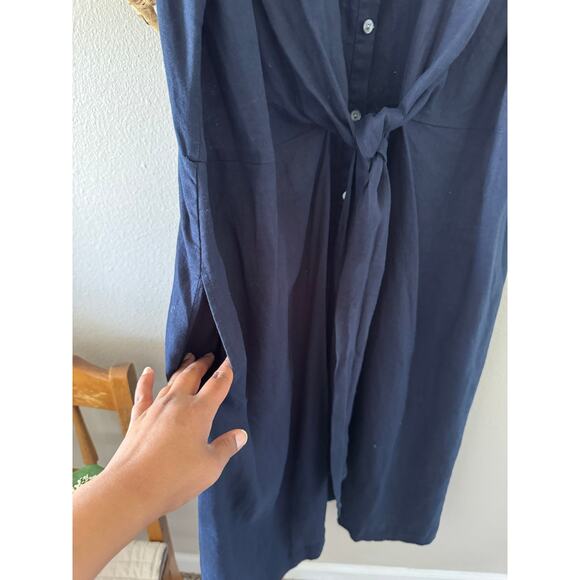 NWT J Jill Love Linen Navy Blue Shirt Dress Button Front Tie Pockets Midi XL - Picture 13 of 13